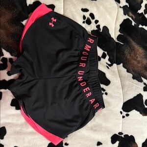 Under Armour Women's Black and Pink Shorts